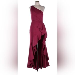 IEENA For Mac Duggal Elegant One-Shoulder Burgundy Dress